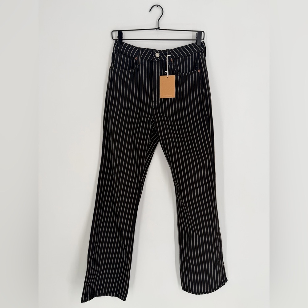 Reformation Georgia Pinstripe High Rise Flare Jeans - Picture 2 of 7